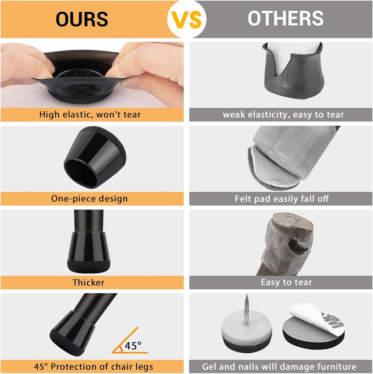 16 Pcs New Chair Leg Protectors for Hardwood Floors, Silicone Chair Leg Floor Protectors, Floor Protectors for Chairs, Chair Leg Caps Protect Wooden Floors from Scratching, Won't Tear