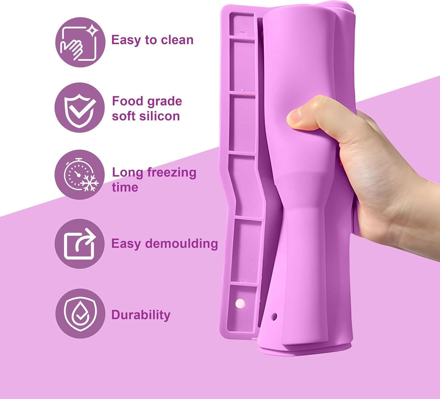 Ice Cube Tray for Tumbler, 1 Pcs Silicone Hollow Cylinder Ice Mold for Freezer, Ice Drink, Juice, Cocktail, Compatible with 40Oz Tumbler (PURPLE)