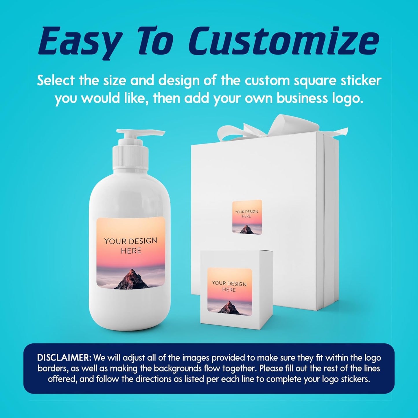 100 Custom Vinyl Stickers - Upload Your own Image, Text, Design, Logo - Personalized Logo Labels for Handmade, Packaging, Bottle, Jars, Candle, Brand Stickers (Mountain, 3x3 Square)