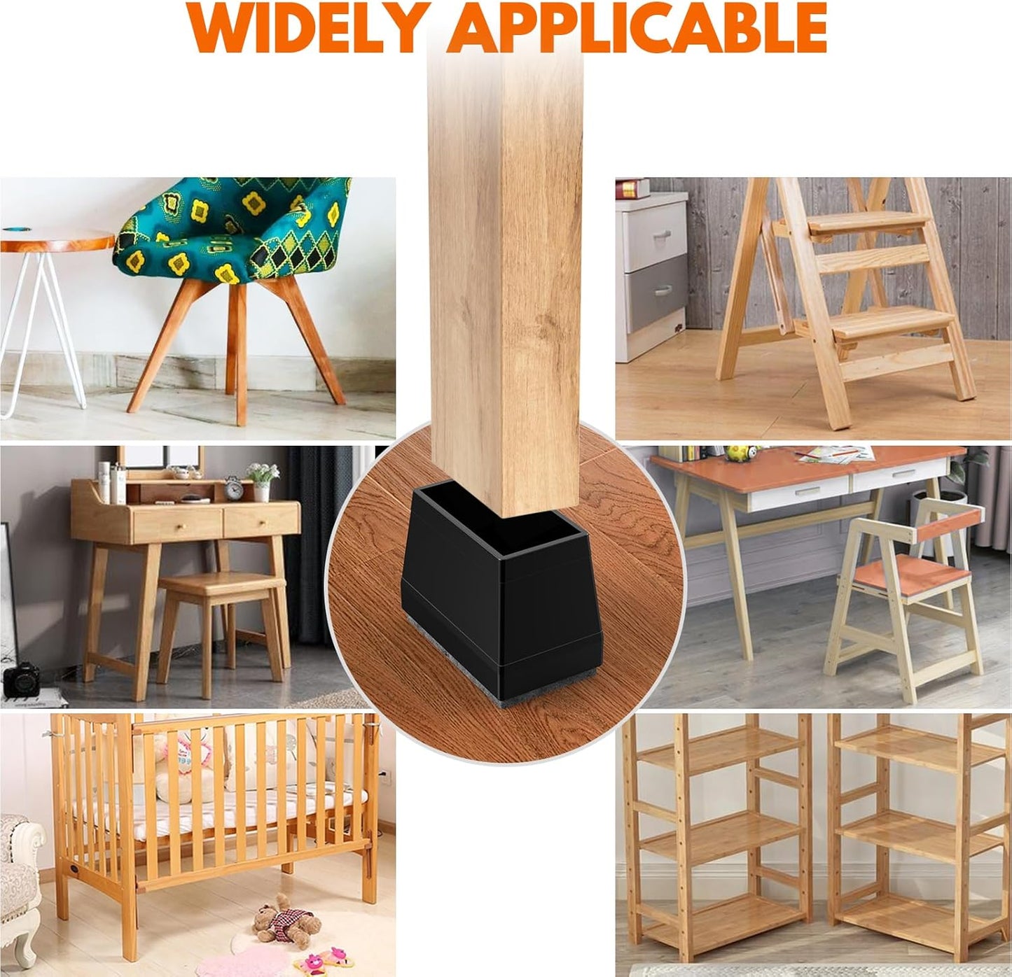 Rectangle Chair Leg Protectors for Hardwood Floors,16 PCS Silicone Covers to Protect Wood Tile Floors Felt Pads Furniture Leg Caps Reduce Noise. Easy to Move.(Black,0.75 x 1.5 Inch,Rectangle)