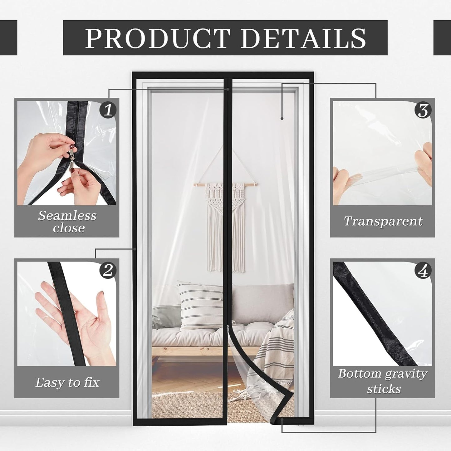 Amylove Zipper 60 x 102 Inch Dust Barrier Door Kit Construction Door Barrier 5 x 8.5 ft Reusable Plastic Curtain Cover Containment Standard Doorway Temporary Wall Screen Sheeting for Bathroom Hallway