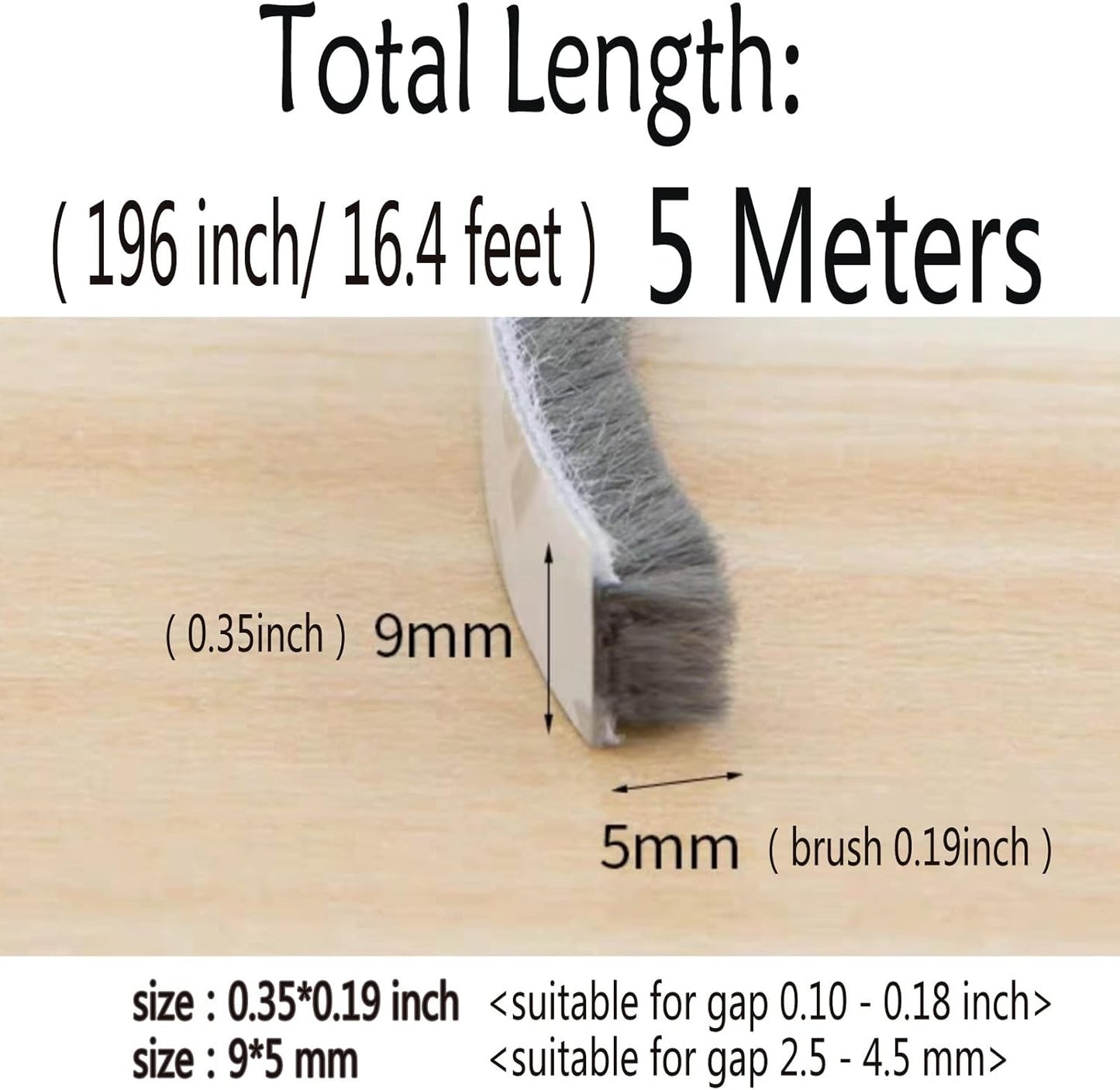 Weather Stripping Brush for Sliding Windows/Doors Frame Side,Pile Self Adhesive Weatherstrip Seal Strip Sealer Draft Stoppers (16.5ft x11/32 x 3/16 Brush inch, Grey)