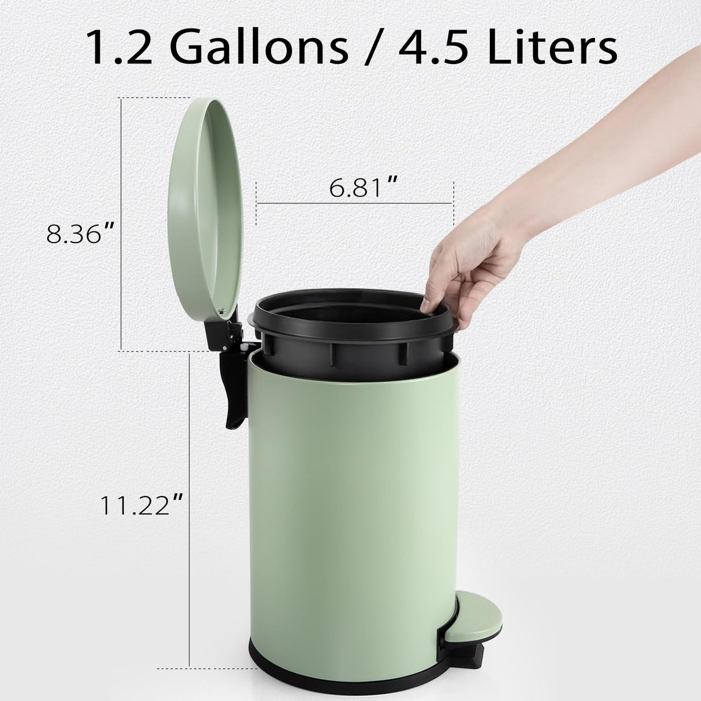 TIPGO Small Trash Can with Lid Soft Close, 4.5 Liters / 1.2 Gallon Bathroom Garbage Can, Mini Step Trash Bin, Stainless Steel Wastebasket for Bathroom, Bedroom, Office (Green)