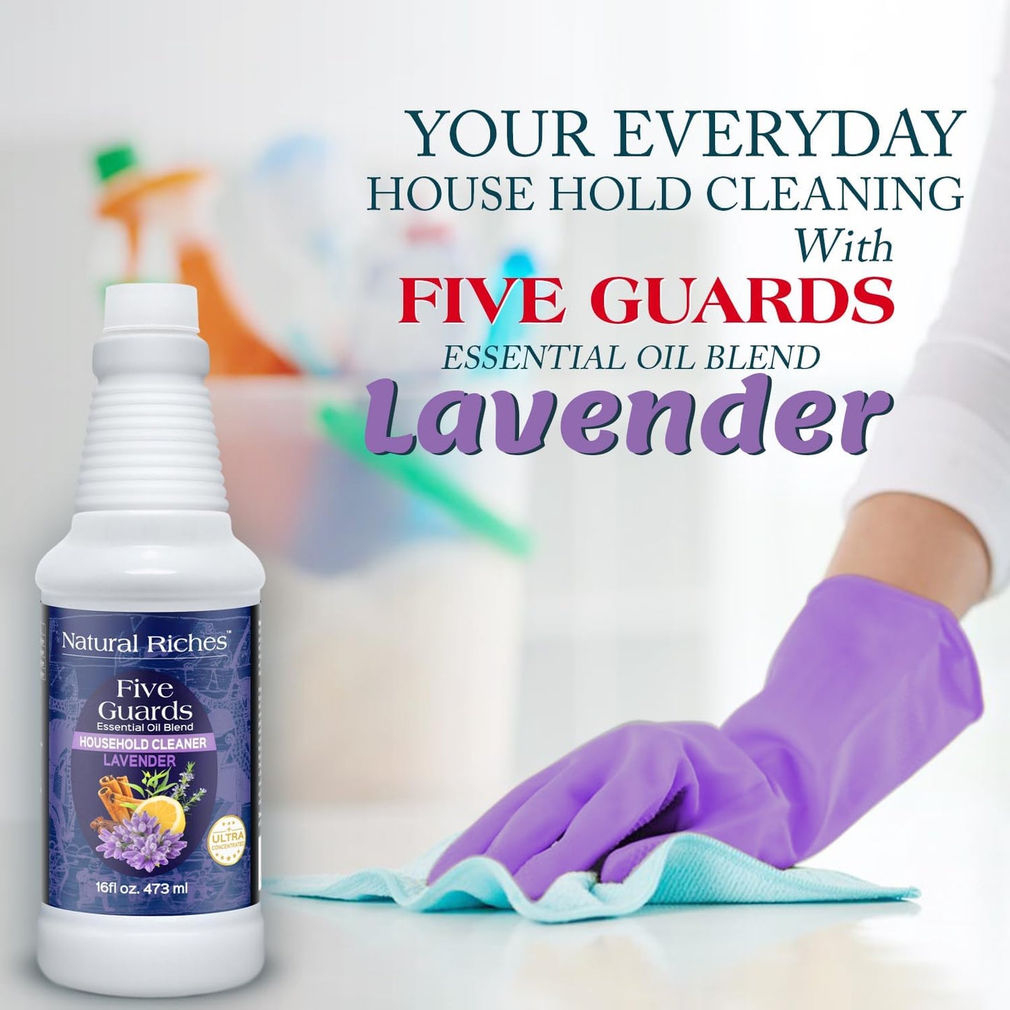 Natural Riches Household Cleaner Concentrate Five Guards Lavender scent from The Tales of French stories of Thieves Essential oil Blend household cleaner - 16 fl oz