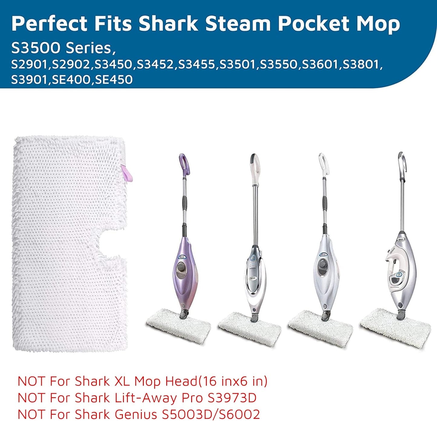 Flammi Steam Mop Replacement Pads for Shark Steam Pocket Mop S3500 Series S3501 S3601 S3550 S3901 SE450 S3801CO S3601D S2901 S2902, 2 Pack