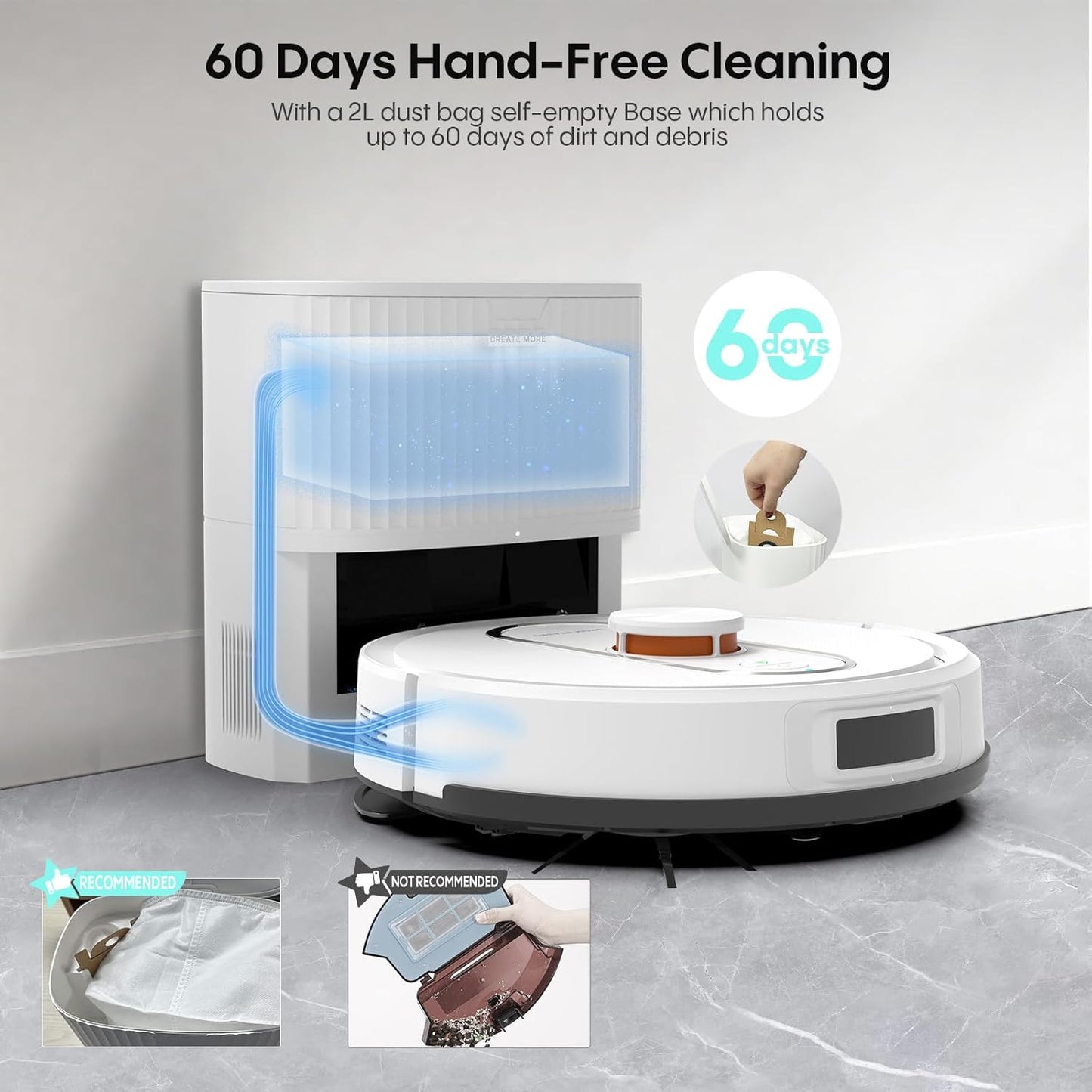 Bagotte Robot Vacuum and Mop Self Emptying, 5000Pa Suction, 60-Day Hands-Free, LiDAR Navigation, Smart Mapping, No-Go Zones, Wi-Fi/Alexa App Control for Pet Hair, Hard Floors, Carpets