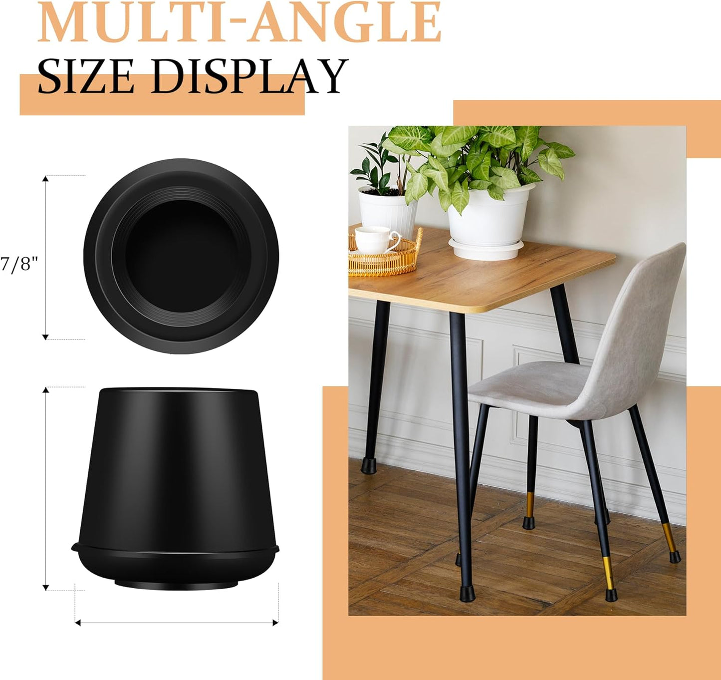 7/8" Round Rubber Chair Leg Tips Caps, Chair Leg Floor Protectors Furniture Legs Caps Non Slip Reduce Noise for Hardwood Floors (Black, 12 Pack)