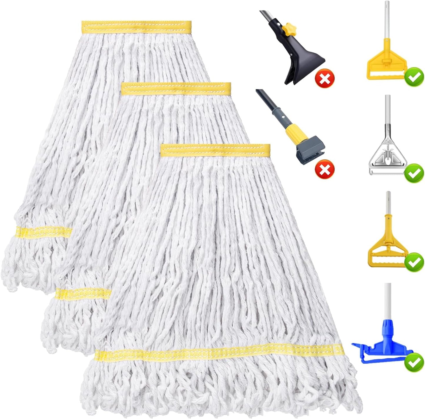 KeFanta 3 Pack Heavy Duty Commercial Mop Head Replacement,Looped End String Cotton Mop Heads,Industrial Wet Mops Refill for Floor Cleaning