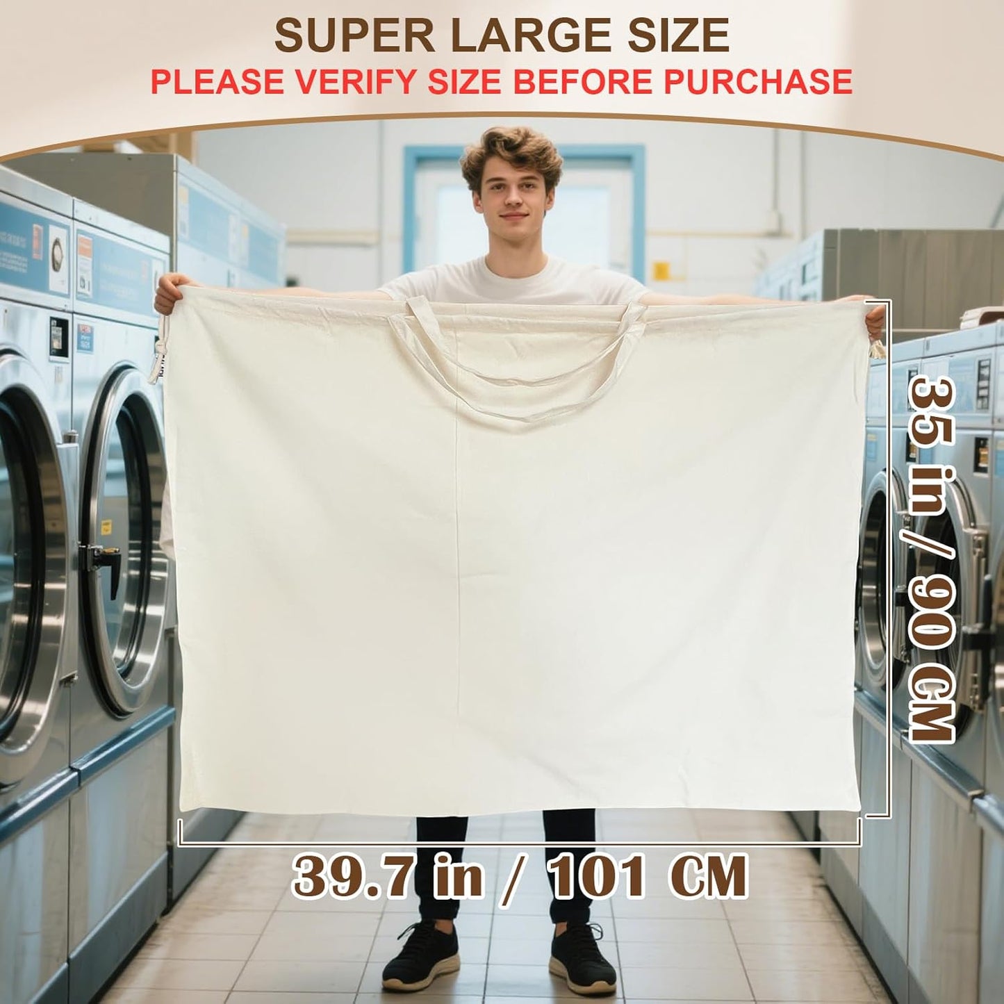 Canvas Laundry Bag 40in x 35in, Thick Cotton Laundry Bag with Handles & Drawstring, Extra Large Heavy Duty Washable Canvas Storage Sack (XXL, 1 Pack)