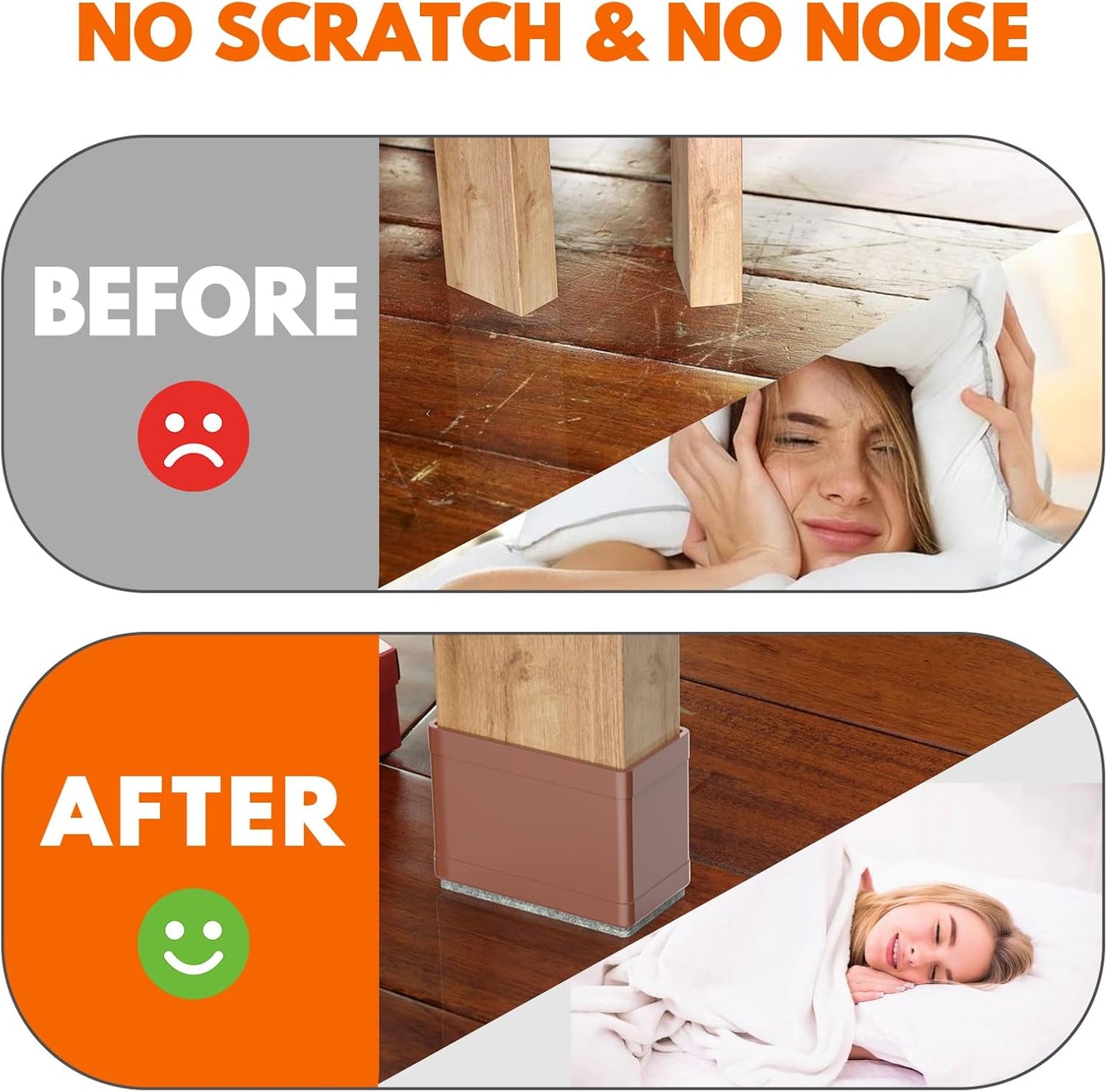 Rectangle Chair Leg Protectors for Hardwood Floors,16 PCS Silicone Covers to Protect Wood Tile Floors Felt Pads Furniture Leg Caps Reduce Noise. Easy to Move.(Brown,2 x 4 cm,Rectangle)