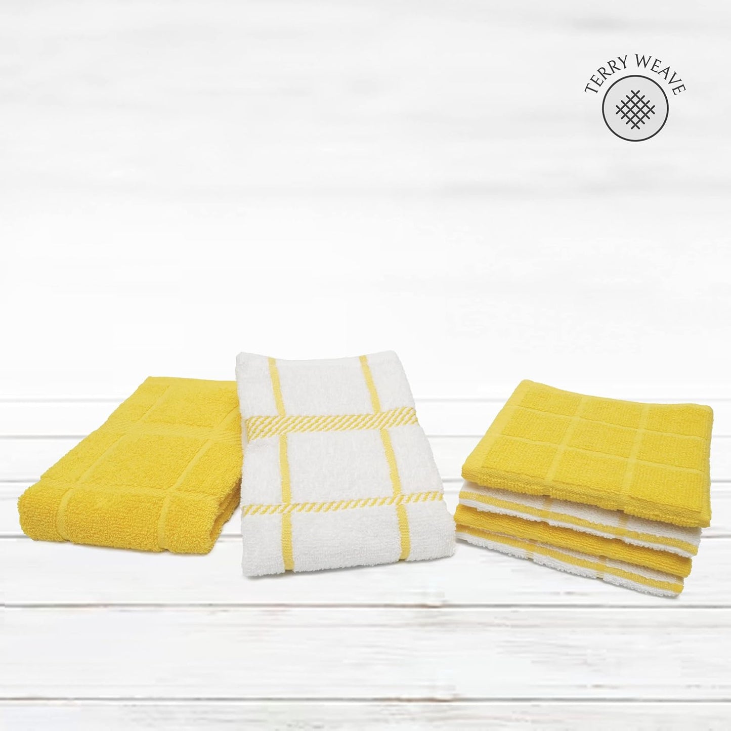 100% Cotton Terry Dish Cloth & Dish Towel, 6 Pack, Super Soft and Absorbent Kitchen Towels, Perfect for Kitchen Cleaning and Dish Washing (Yellow (DT and DC Combo))