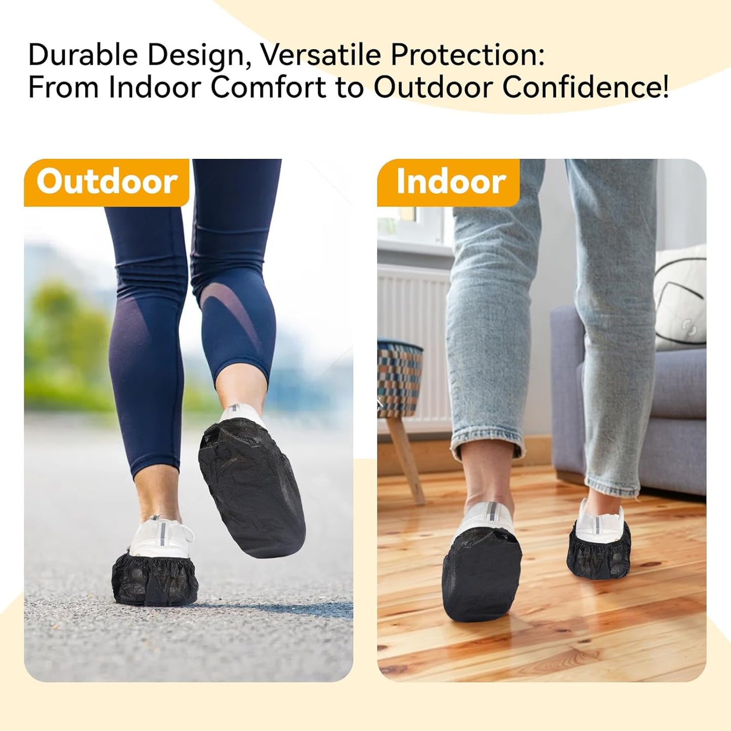 100Pcs Shoe Covers Disposable Non Slip, Large Size Non-Woven Boot Covers, Breathable and Durable, Fits US Men 6-14 Size, Reusable Slip-Resistant Booties for Indoors (Black)