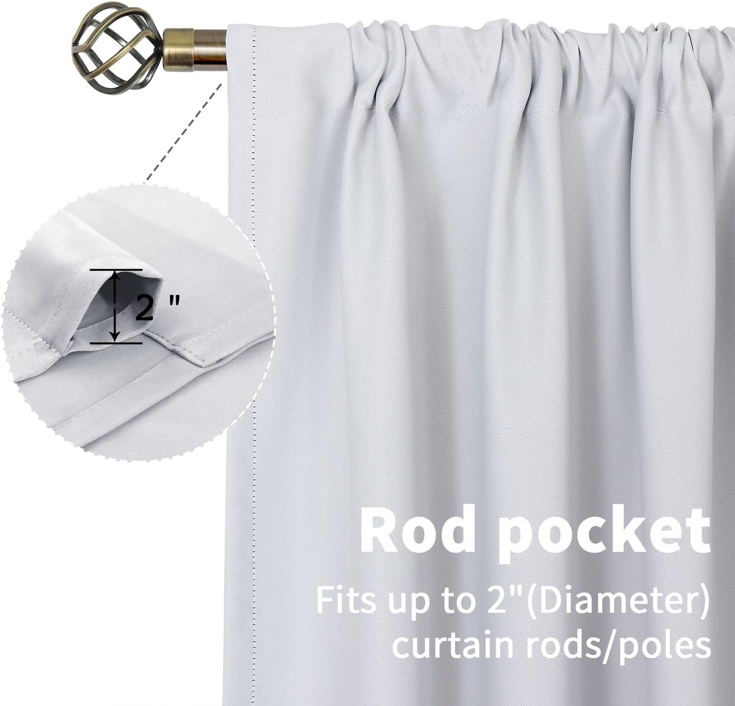 BGment Short Curtains 36 Inches Length for Kitchen Bathroom Window - Rod Pocket 34 Inch Width Thermal Insulated Drapes for Basement Cafe Camper Bedroom, Greyish White, 2 Panels, 34 x 36 Inch