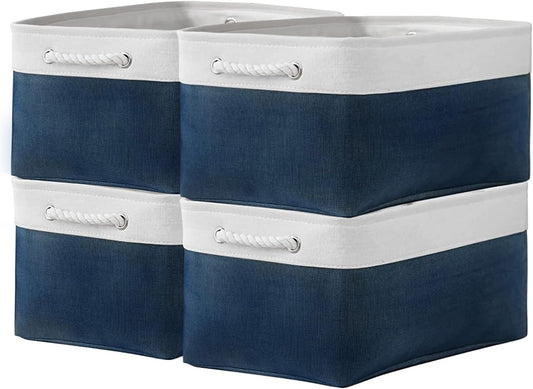 TcaFmac Organization and Storage Basket for Gifts Empty - 16x12x8 inch Large 4 Pack Collapsible Storage Box for Organizing, Fabric Storage Cubes for Cloth Toy Books Shelves(White & Jean Blue)