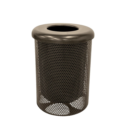 COATEDOUTDOORFURNITURE RFT-P-TXTBRW Heavy Duty Round Trash Receptacle with Flat Top, Liner Included, 32 Gallon, Textured Brown, Made in America