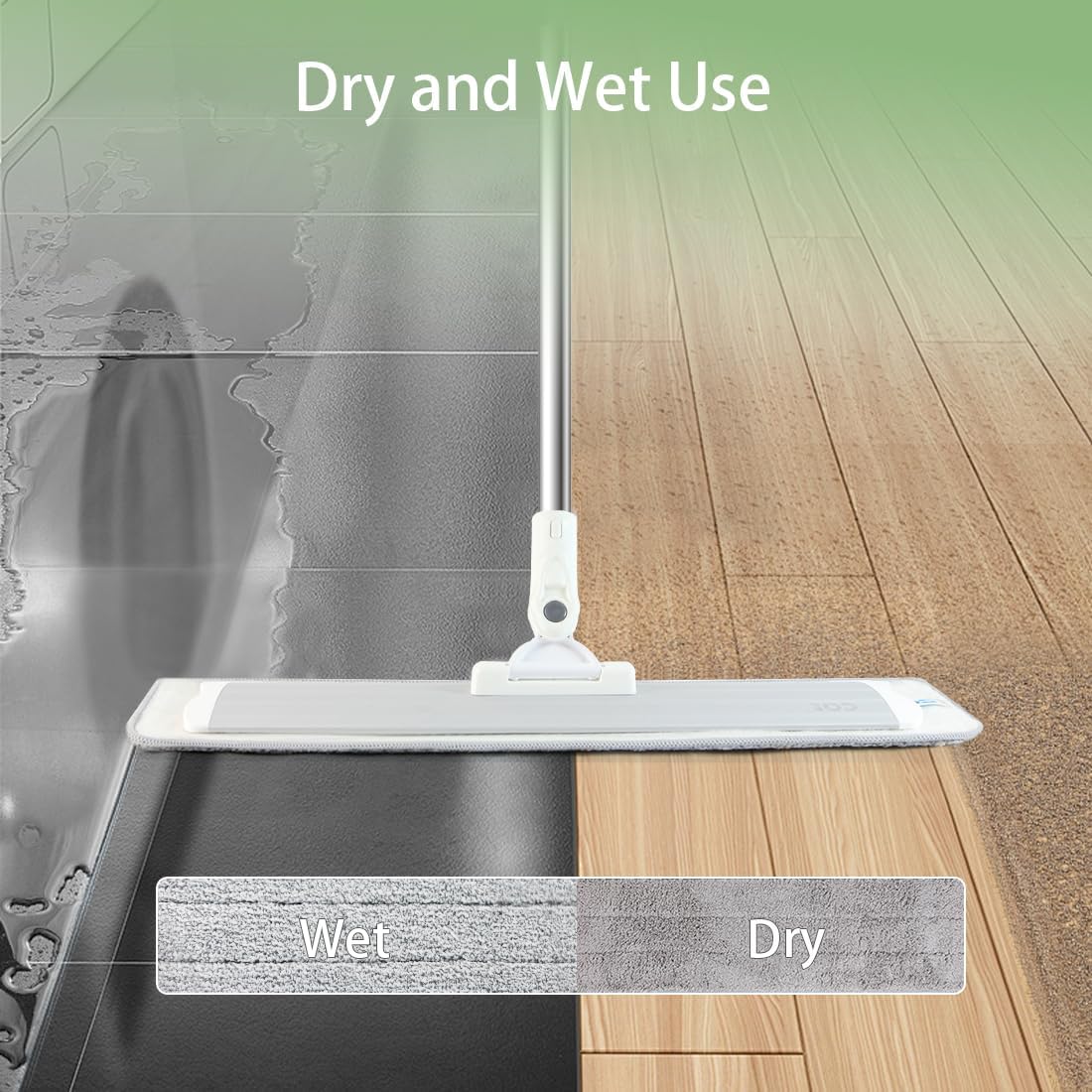 CQT Commercial Flat Microfiber Floor Mop Cleaning System 18" Inch Wet Dry and Dust Hardwood with 4 Washable Pads Cleaner for Laminate Tile Stainless Steel Handle and Extension (PT12-WET)