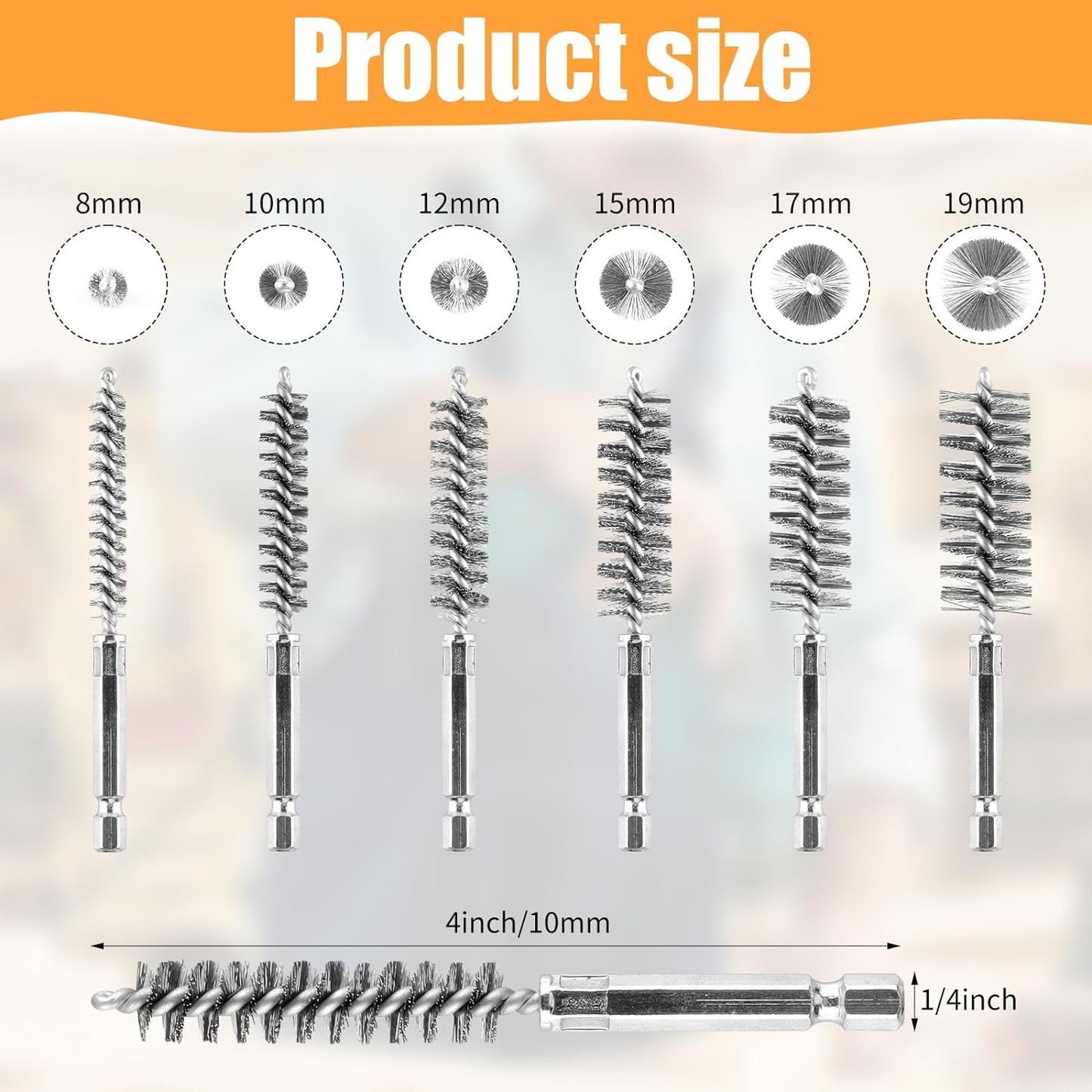 12 Pieces Wire Brush Drill Bore Cleaning Brush Set,with 1/4 Inch Hex Shank Stainless Steel Wire Twisted Brush for Drill Impact Driver