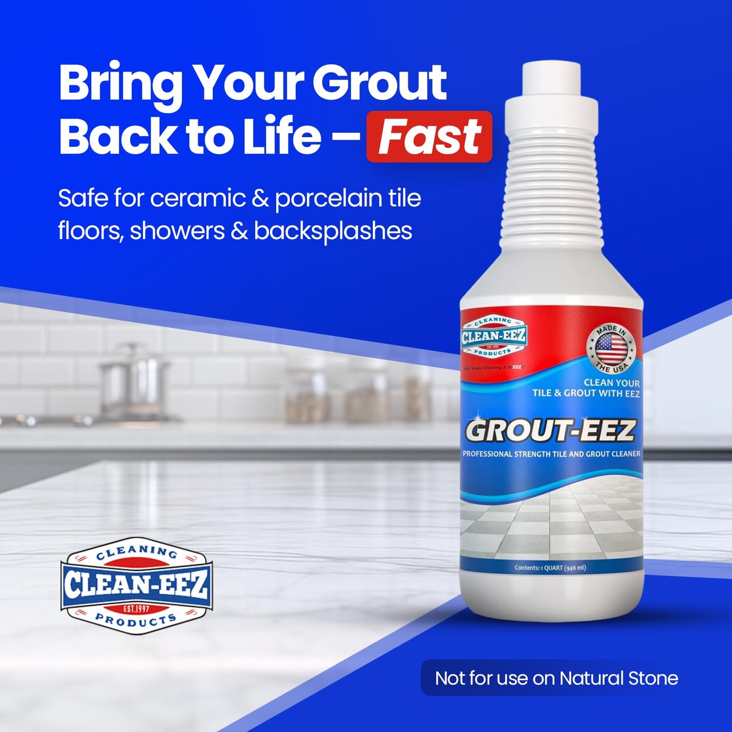 Clean-eez Grout-eez Super Heavy-Duty Grout Cleaner - Powerful Tile and Floor Stain Remover for Bathroom, Kitchen, and More - 32 oz.