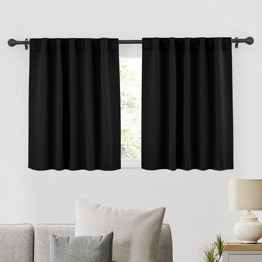RYB HOME Short Black Curtains for Bedroom, Blackout Thermal Insulated Curtain Tiers Small Window Treatment Privacy Shades for Kitchen Farmhouse Closet, W42 x L36 inch, 2 Panels