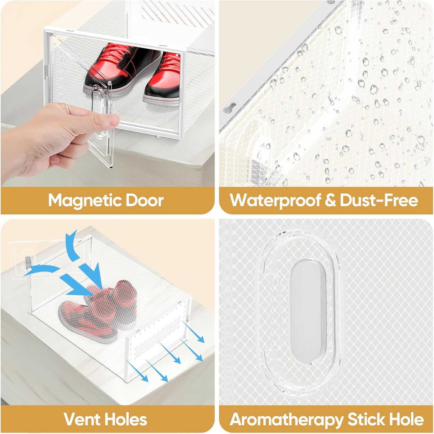 BALEINE 12 Pack Stackable Shoe Storage Boxes Fit Size 9, Thickened Clear Shoe Box Bins with Lids, Plastic Foldable Organizer Sneaker Storage Containers (12 Pack, Large White)