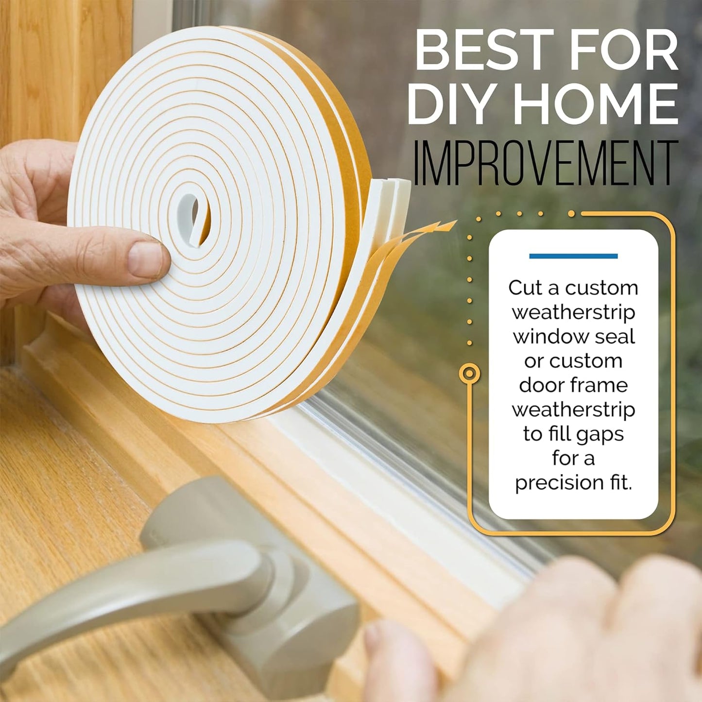 High Density Foam Weather Stripping Door Seal Strip Insulation Tape Roll for Insulating Door Frame, Window, Air Conditioner | Self Adhesive Sealing Weatherstrip (White, 1/2 in x 1/8 in x 50)