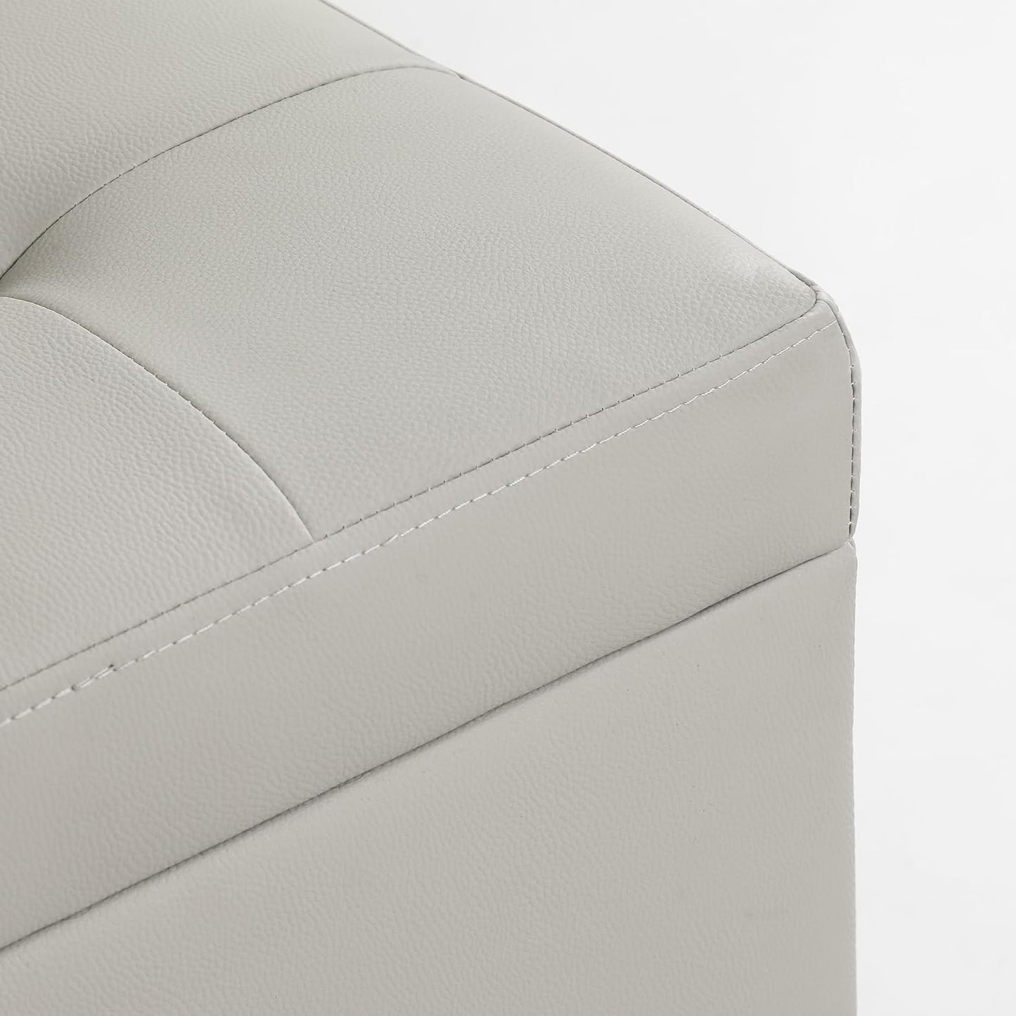 Adeco 18" PU Storage Ottoman, Upholstered Square Faux Leather Foot Rest - Flip Top Footstool with Sturdy Wood Legs, Small Cube Coffee Table Extra Seat for Living Room, Bedroom, Elephant Grey