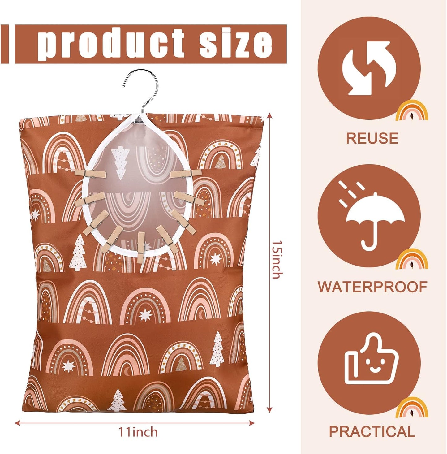 Woanger 2 Pcs Clothes Pin Bag Clothespin Holder 15 x 11 in to Hang on Line Clothes Pin Hanging Bag for Clothesline Outdoor Storage Organizer Basket with Large Opening(Cute Style)