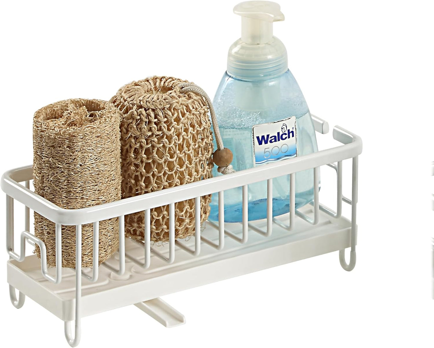 SunnyPoint Never Rust Aluminum Utensil, Sink Cleaning Tools Holder for Kitchen Sink with Drain Board; Dish Wand, Sponge, Soap Dispenser, Utensil Organizer Caddy (WHT)