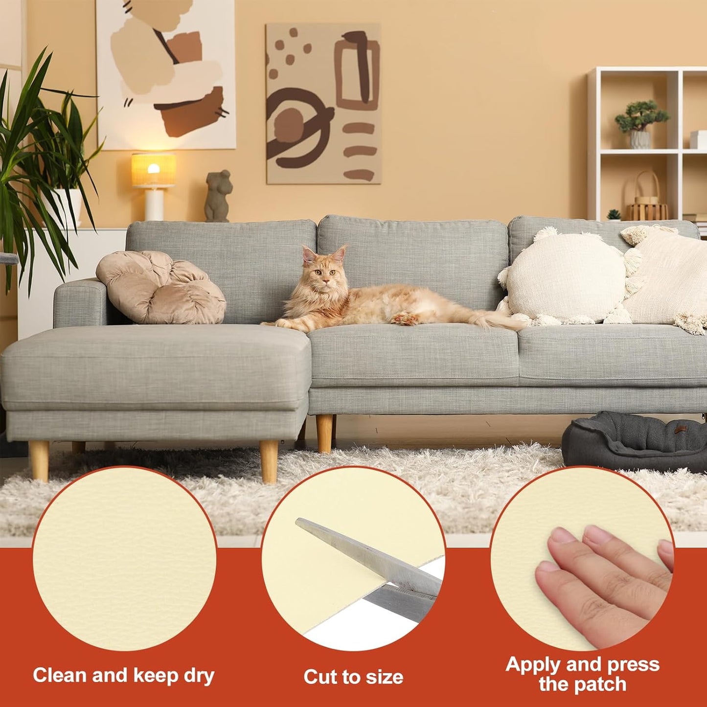 PATIKIL Leather Patches Tape for Furniture, 3.2 x 61 Inch Self Adhesive Vinyl Leather Repair Kit Cover Sheet for Couch, Sofa, Car Seats, Office Chair, Rice Yellow