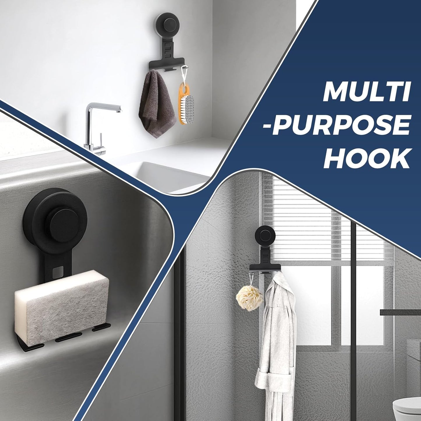 Suction Cup Razor Holder for Shower Wall 2 Pack,Heavy-Duty 15lbs Suction Hooks for Razor,Towel,Phone,Loofah, Removable Damage-Free Metal Shower Hook,Shaver Holder(Black)