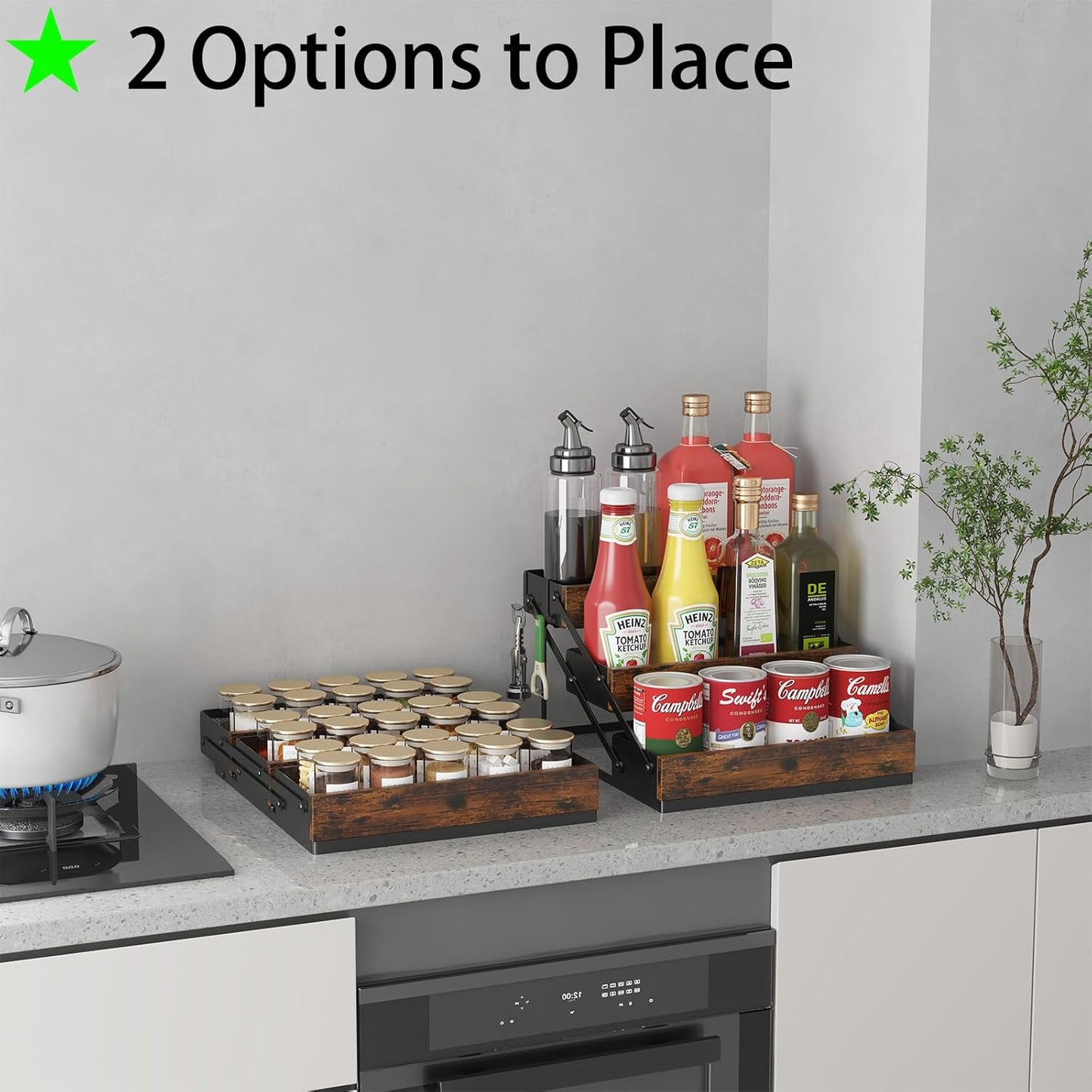 3 Tier Spice Rack Organizer for Cabinet, Foldable Spice Rack for Countertop, Cabinet Drawers Rustic Wooden Seasoning Spice storage for Kitchen Station, Pantry, Home - 1PC