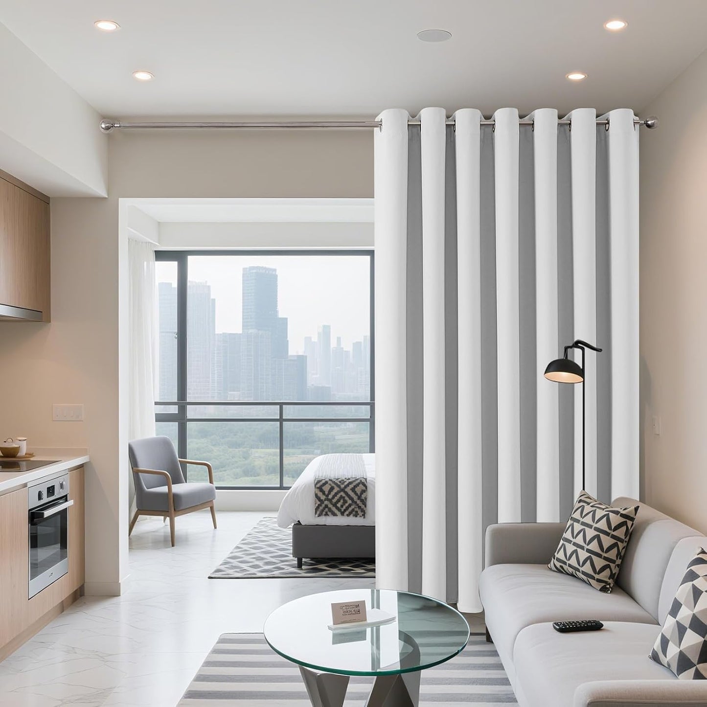 Joydeco Blackout Patio Sliding Door Curtains 90 Inches Long, Grommet Privacy Room Divider Curtains, Extra Wide Thermal Blackout Drapes for Bedroom Living Room (Greyish White 100Wx90L, 1 Panel)