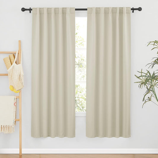 RYB HOME Curtains for Living Room - Blackout Curtains Sunlight Block Privacy for Dining Bedroom Bay Window Shades, W 42 x L 72, Beige, 1 Pair