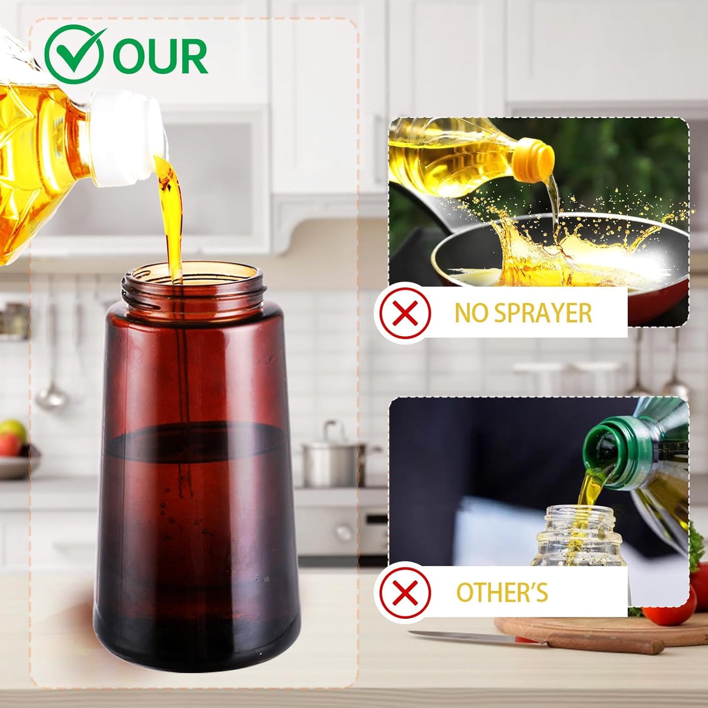 2-in-1 Glass Oil Dispenser & Sprayer - 16oz/470ml Leakproof Olive Oil Sprayer Bottle for Cooking, Air Fryer, BBQ, Baking, Salad (Green)