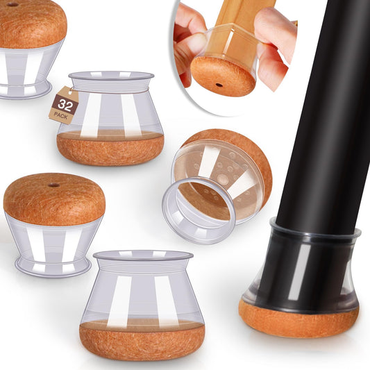 Chair Leg Floor Protectors Chair Leg Protectors for Hardwood Floors Felt Silicone Caps Strengthen Bottom Protection Anti-Scratch Reduce Noise 32 Pack Clear Round Large Fit 1-3/16" to 1-5/8" (30-40mm)