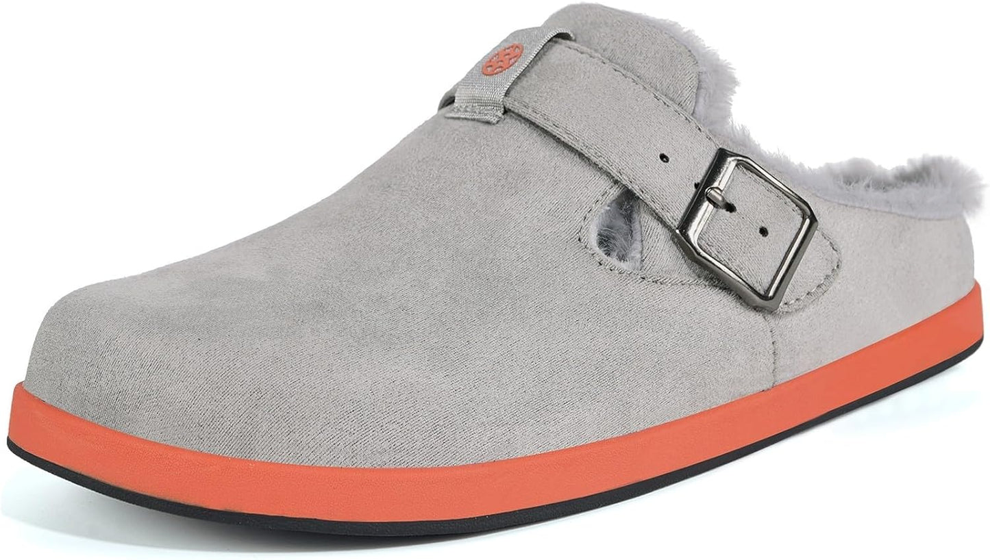 Fur Lined Clogs for Women Men Suede Winter Slippers Arch Support Slip on Mules Potato Shoes with Removable Cushion Footbed Warm Home House Shoes