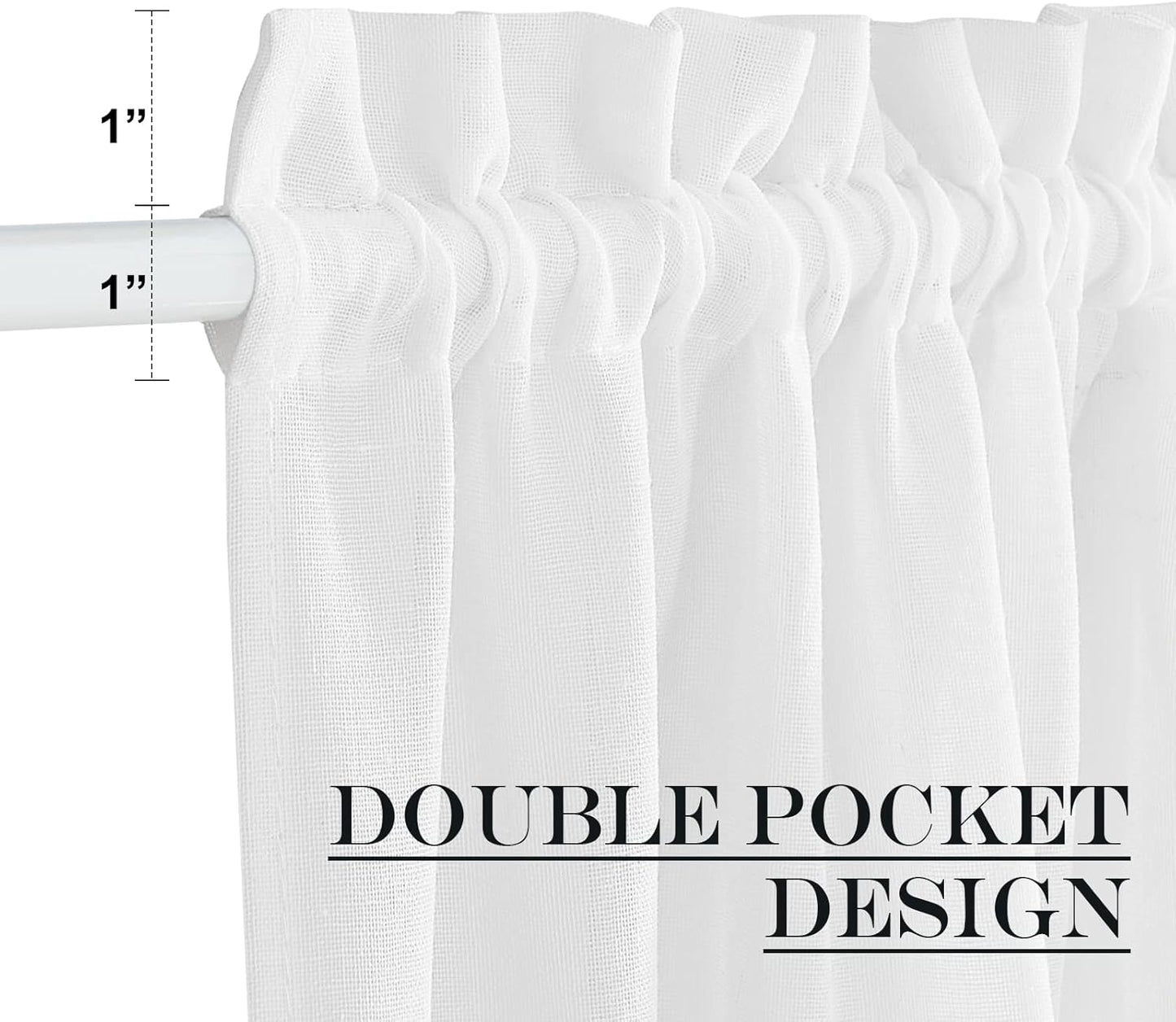 NICETOWN Linen Semi Sheer French Door Panels 80 inch Long, Light Filtering Curtains for Front Glass Back Entry Front Door with Tieback, 36" Wide, 1 Panel, White