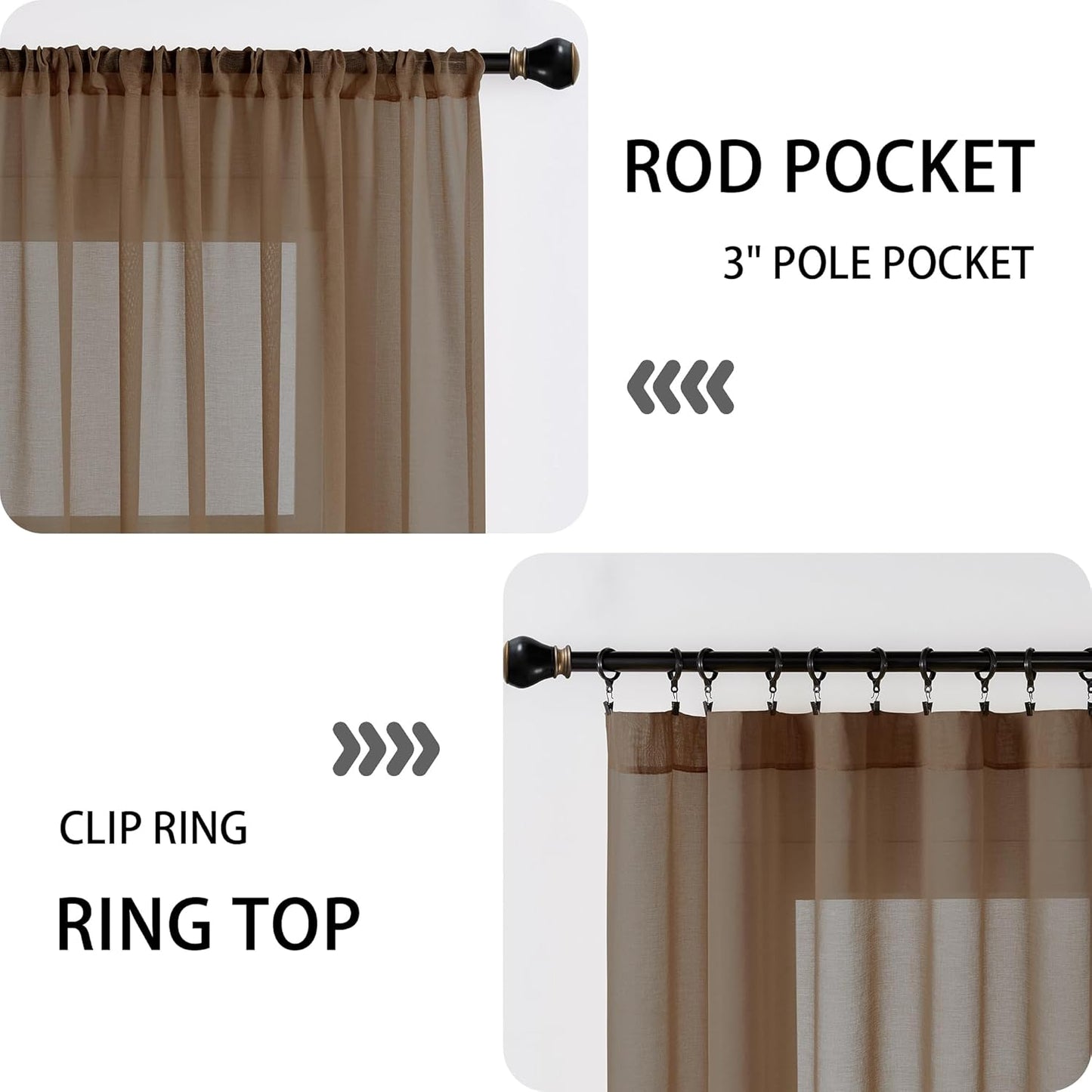Tollpiz Short Sheer Door Curtains Closet Linen Textured Curtains Sheer Doorway Light Filtering Voile Patio Glass Doors Rod Pocket Curtain French Door, 54 x 40 inches Long, Brown, Set of 1 Panel