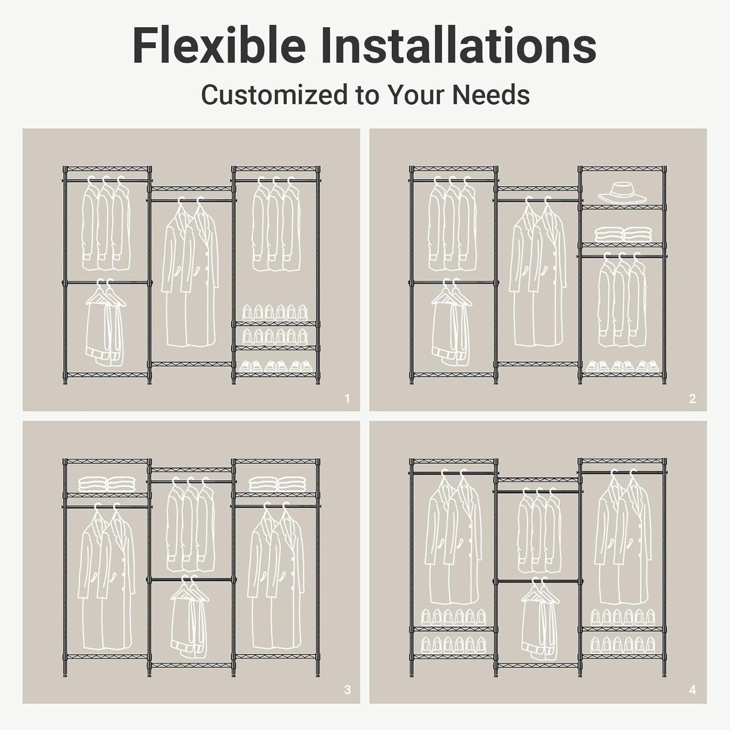 VIPEK V5 Medium Portable Closet Wardrobe Heavy Duty Clothes Rack, Freestanding Closet Metal Clothing Rack with 4 Hang Rods & 8 Shelves, Adjustable Custom Closet Rack, 56.7" Lx15.7 Wx76.4 H, Black