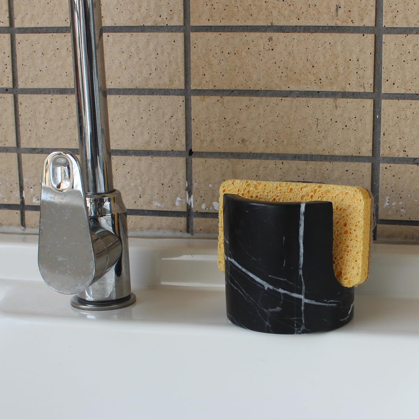 Natural Black Marble Sponge Holder for Kitchen Counter, Drying Rack, Sponge Caddy for Sink Organizer