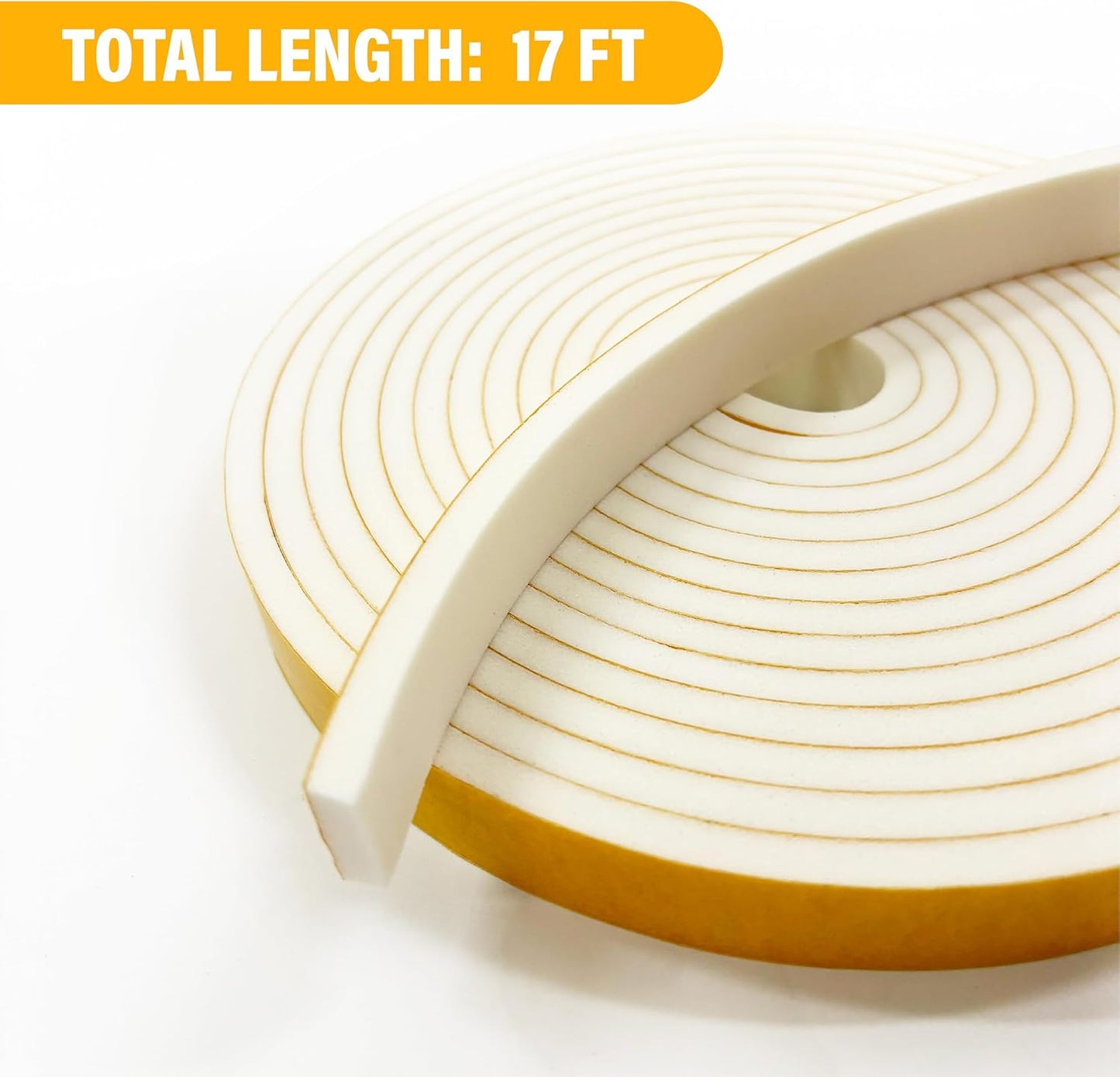 Weather Stripping Foam Tape, 17 Ft Door Seal Strip, EVA Material, High Density 1/4" Thick, No Residue Adhesive, Weatherproof Door Seal Strip for Sliding Door, Windows, White (3/4" Wide)