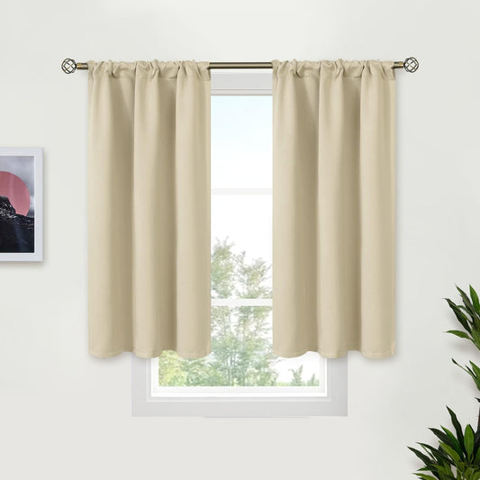 BGment Beige Blackout Curtains for Kitchen Cafe Window 34 x 40 Inch Long - Short Length Drapes with Rod Pocket Half Window Darkening Blinds for Bathroom Rv Bedroom, 2 Panels