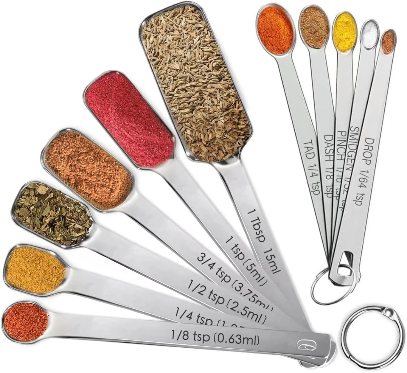Stainless Steel Measuring Spoons Set of 11, Includes 6 Rectangular Measuring Spoons and 5 Tiny Spoons, Compact Spoons Design for Narrow Spice Jars, Ideal for Dry and Liquid Ingredients