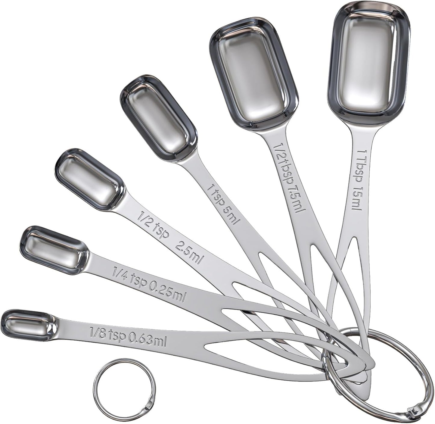 6PCS Narrow Measuring Spoons Set, Stainless Steel Measuring Spoon Fits in Spice Jars, Metal Teaspoon Measuring Spoons, Rectangular Tablespoon, Long Measuring Spoons for Dry & Liquid Ingredients