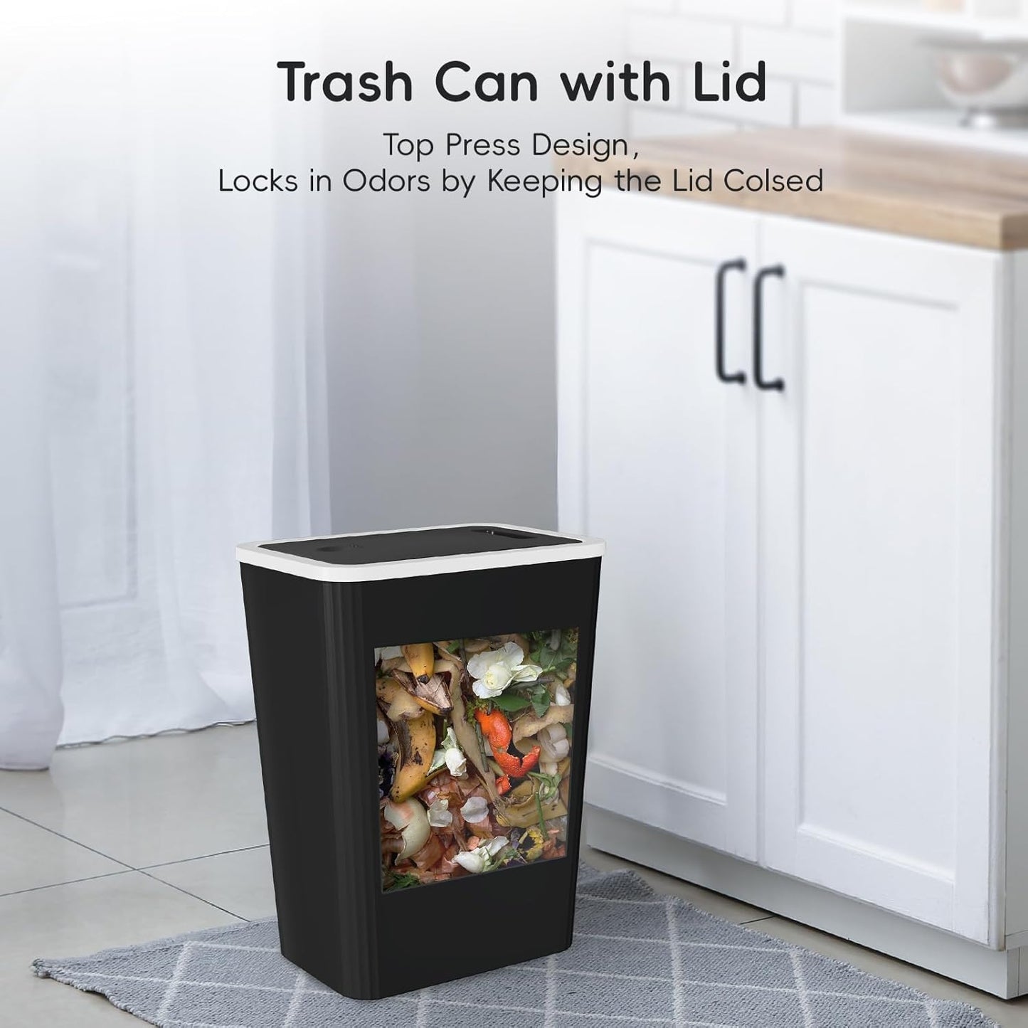 Small Trash Can, 3 Pack 4 Gallons Bathroom Garbage Can with Lid Press-Top, Small Waste Basket with Trash Bags, Slim Plastic Garbage Bin for Dorm, Office, Bedroom, Kitchen, Living Room (Multi)