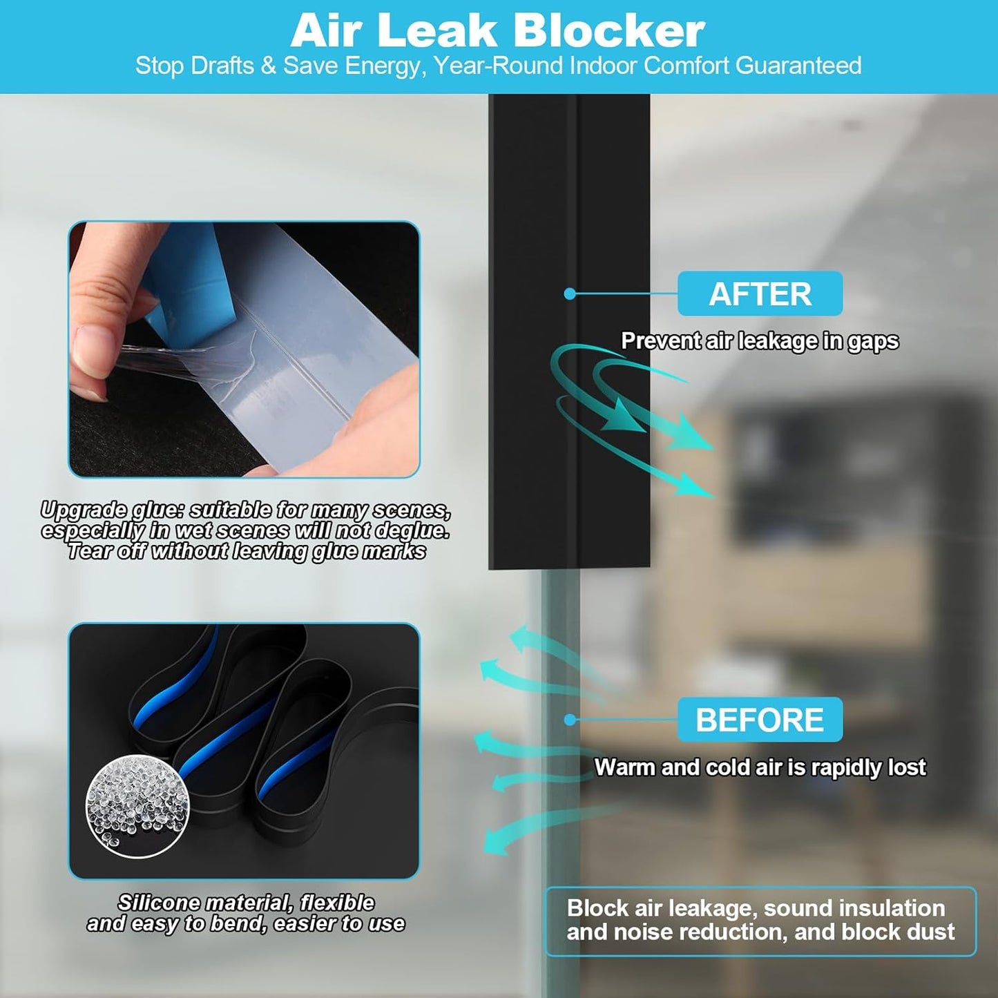 Weather Stripping Door Seal, Silicone Strip for Frame and Gaps Draft Stopper,Glass Shower Door Sweep, Black, 20 Feet x 1 Inch