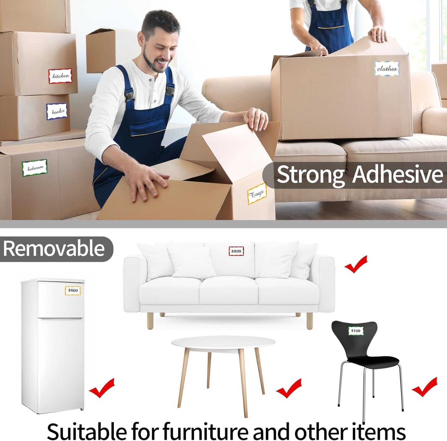 STARLIBOO Colored Labels Stickers, 3X5 Inch Removable Large Label Stickers for Moving Boxes and Storage Bins- Waterproof- Writable- Tear Resistant (Blue)