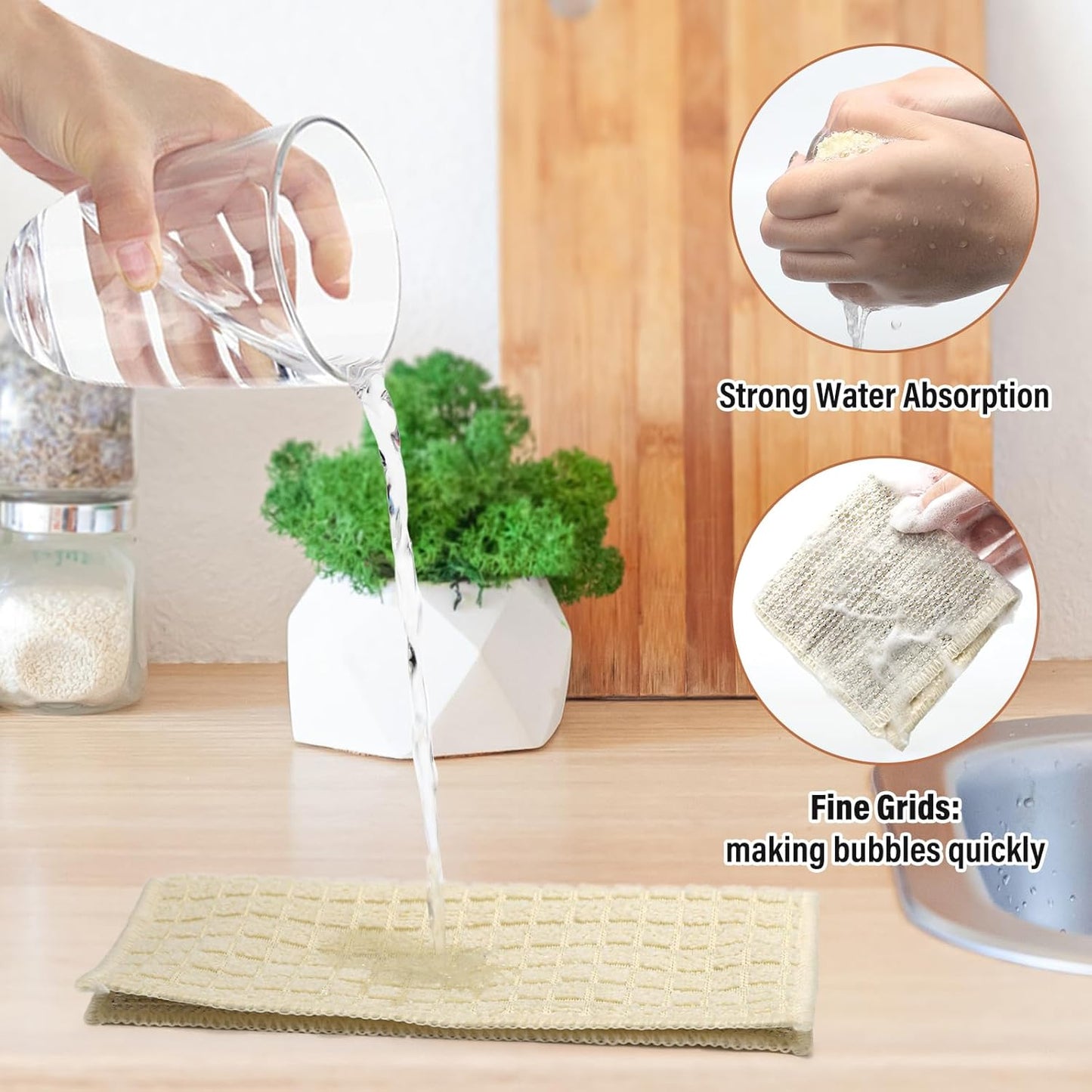Dish Rags for Washing Dishes 8 Pack Multipurpose Wire Miracle Cleaning Coths Non-Scratch Wire Dishwashing Rag Lint Free Microfiber Cleaning Cloth for Kitchen Windows（Beige