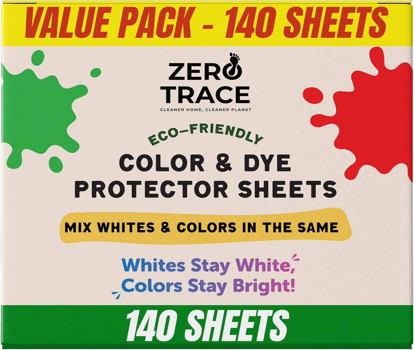 Zero Trace Color Catchers for Laundry - Protects Clothes with Color Dye Catcher,Run Remover, Color Grabbing and Color Bleed Remover for Clothes - 140 Sheets