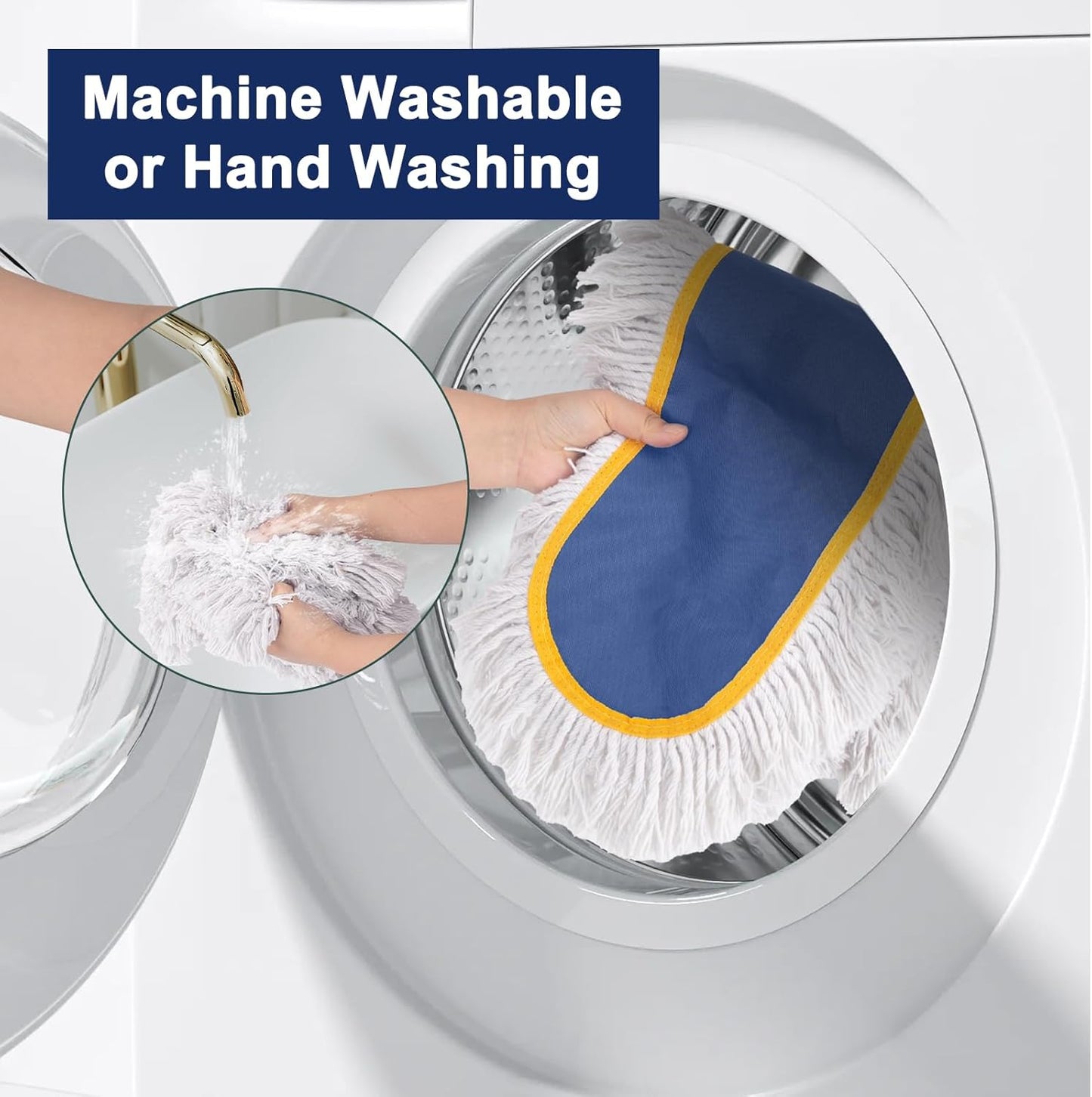 24" Commercial Dust Mop for Floor Cleaning,Heavy Duty Floor Duster with 2 Cotton Reusable Mop Pads,59” Long Handle Wet Dry Flat Mops for Hardwood Floors,Marble, Laminate,Tile,Concrete,Garage (Blue)